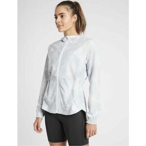 NWT ATHLETA Racer Running Free Jacket Printed Nebula White Hooded #598935